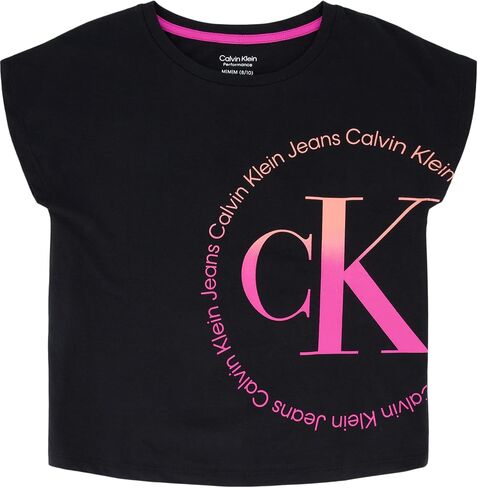 Calvin Klein Girls' Short Sleeve Logo T-Shirt, Comfortable Fit Cotton Tee with Tagless Interior in Saudi Arabia