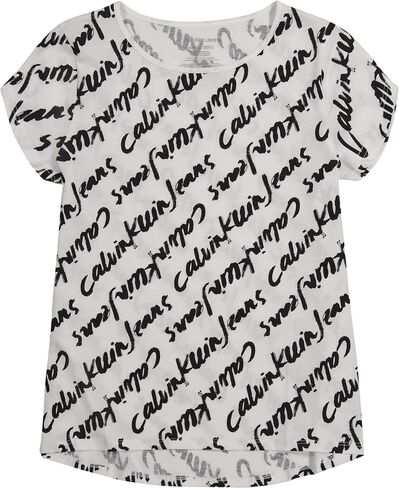 Calvin Klein Girls' Short Sleeve Logo T-Shirt, Comfortable Fit Cotton Tee with Tagless Interior in Saudi Arabia