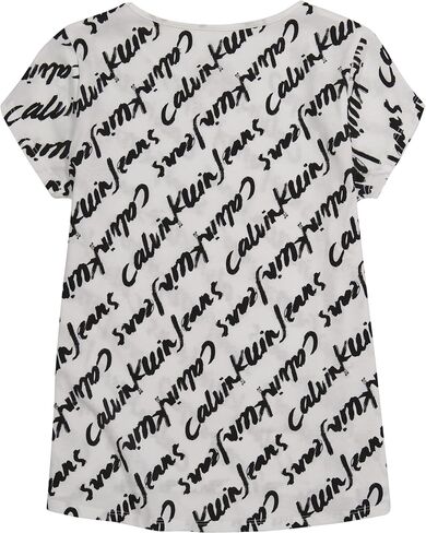 Calvin Klein Girls' Short Sleeve Logo T-Shirt, Comfortable Fit Cotton Tee with Tagless Interior in Saudi Arabia