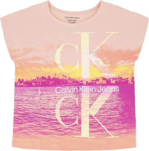 Calvin Klein Girls' Short Sleeve Logo T-Shirt, Comfortable Fit Cotton Tee with Tagless Interior in Saudi Arabia