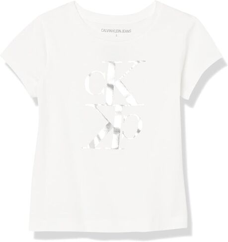 Calvin Klein Girls' Short Sleeve Logo T-Shirt, Comfortable Fit Cotton Tee with Tagless Interior in Saudi Arabia