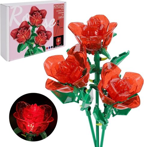 Rose Flower Bouquet Building Set with Lights,Artificial Plant Cute Botanical Collection Legos Compatible Gift for Adult Her/Mom/Women/Sister/Girl,Creative Project Home Decor(52033 Blue 126pcs) in Saudi Arabia