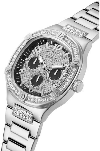 GUESS Men's 46mm Watch - Silver Tone Strap Black Dial Silver Tone Case in Saudi Arabia