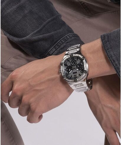 GUESS Men's 46mm Watch - Silver Tone Strap Black Dial Silver Tone Case in Saudi Arabia