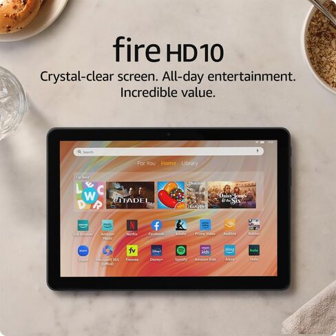Amazon Fire HD 10 tablet, built for relaxation, 10.1" vibrant Full HD screen, octa-core processor, 4 GB RAM, 32 GB, Black in Saudi Arabia