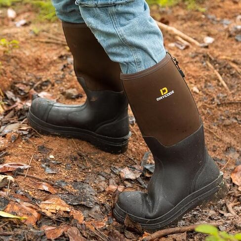 أحذية عمل DRYCODE للرجال مع ساق فولاذية، أحذية مطاطية مقاومة للماء، أحذية مطر متينة من النيوبرين الدافئة 6 مم مضادة للانزلاق، أسود، مقاس 5-14 in Kuwait