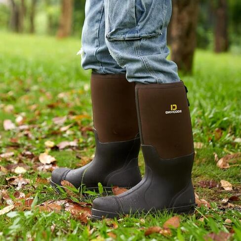 أحذية عمل DRYCODE للرجال مع ساق فولاذية، أحذية مطاطية مقاومة للماء، أحذية مطر متينة من النيوبرين الدافئة 6 مم مضادة للانزلاق، أسود، مقاس 5-14 in Kuwait