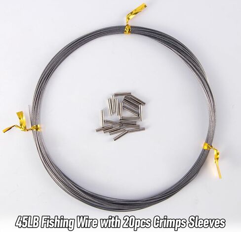 32.8ft Fishing Wire Fishing Leader Line with 20pcs Crimps Sleeves, Nylon Coated 1x7 Stainless Steel Leader Wire Freshwater Saltwater for Pike, Billfish, Bluefish, Muskie, Wahoo in Saudi Arabia
