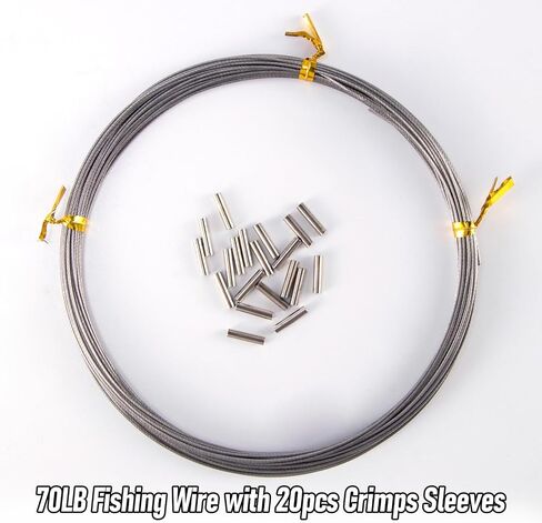 32.8ft Fishing Wire Fishing Leader Line with 20pcs Crimps Sleeves, Nylon Coated 1x7 Stainless Steel Leader Wire Freshwater Saltwater for Pike, Billfish, Bluefish, Muskie, Wahoo in Saudi Arabia
