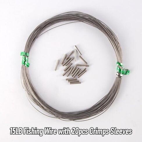 32.8ft Fishing Wire Fishing Leader Line with 20pcs Crimps Sleeves, Nylon Coated 1x7 Stainless Steel Leader Wire Freshwater Saltwater for Pike, Billfish, Bluefish, Muskie, Wahoo in Saudi Arabia