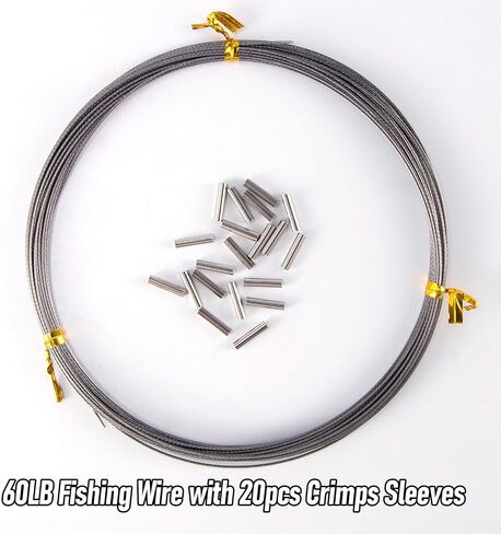 32.8ft Fishing Wire Fishing Leader Line with 20pcs Crimps Sleeves, Nylon Coated 1x7 Stainless Steel Leader Wire Freshwater Saltwater for Pike, Billfish, Bluefish, Muskie, Wahoo in Saudi Arabia