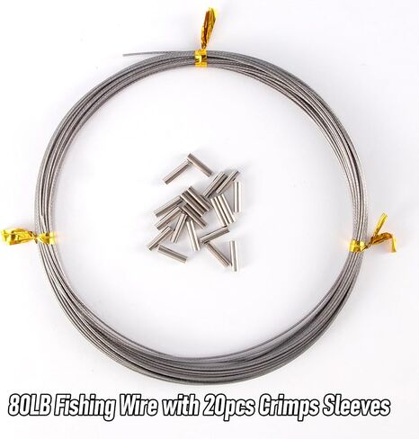 32.8ft Fishing Wire Fishing Leader Line with 20pcs Crimps Sleeves, Nylon Coated 1x7 Stainless Steel Leader Wire Freshwater Saltwater for Pike, Billfish, Bluefish, Muskie, Wahoo in Saudi Arabia