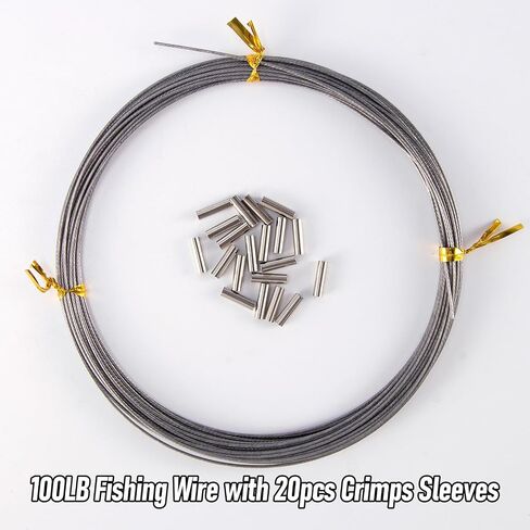 32.8ft Fishing Wire Fishing Leader Line with 20pcs Crimps Sleeves, Nylon Coated 1x7 Stainless Steel Leader Wire Freshwater Saltwater for Pike, Billfish, Bluefish, Muskie, Wahoo in Saudi Arabia