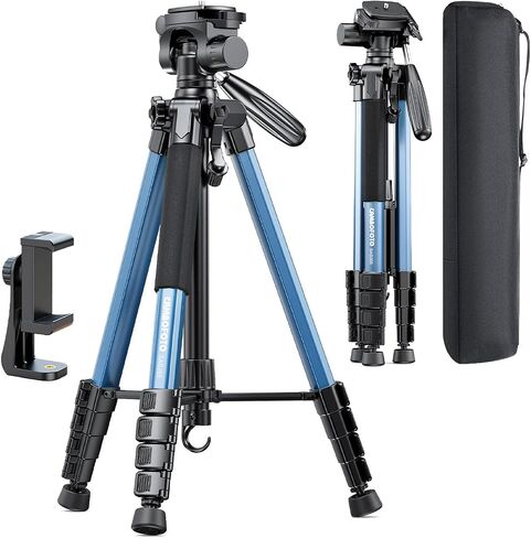 CAMBOFOTO 74"-Camera-Tripod, Porfessional Aluminum Heavy Duty Tripod Stand for Mirrorless Camera/DSLR/Cell Phone/Camcorder, with Holder and Travel Bag in Kuwait
