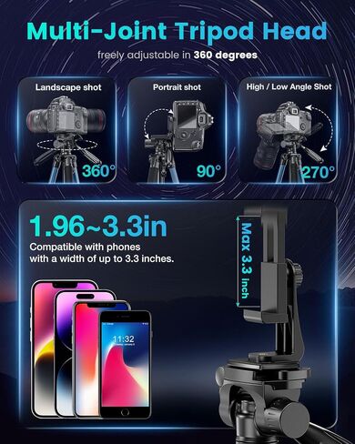 CAMBOFOTO 74"-Camera-Tripod, Porfessional Aluminum Heavy Duty Tripod Stand for Mirrorless Camera/DSLR/Cell Phone/Camcorder, with Holder and Travel Bag in Kuwait