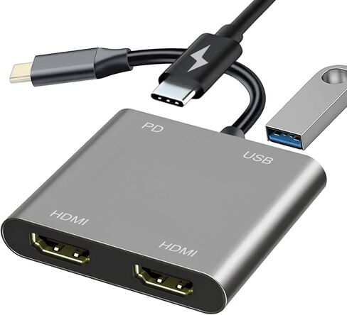 USB C to Dual HDMI Adapter for Monitor, USBC Laptop Docking Station Dual Monitor Dongle MacBook, USB-C Hub Powered Mac, USB 3.0 to USB c Adapter Cable with Fast Charging Chromebook, Type C Dock in Kuwait