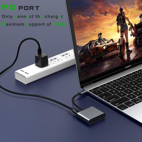 USB C to Dual HDMI Adapter for Monitor, USBC Laptop Docking Station Dual Monitor Dongle MacBook, USB-C Hub Powered Mac, USB 3.0 to USB c Adapter Cable with Fast Charging Chromebook, Type C Dock in Kuwait
