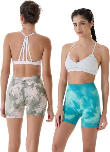 AUROLA Dream Tie Dye Workout Shorts for Women Seamless Scrunch Soft Active Shorts,Deep Red Tie Dye,M in Kuwait