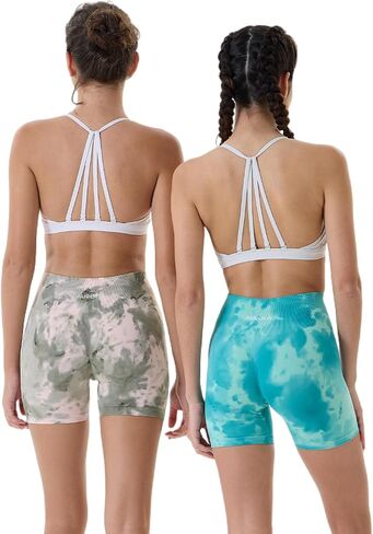 AUROLA Dream Tie Dye Workout Shorts for Women Seamless Scrunch Soft Active Shorts,Deep Red Tie Dye,M in Kuwait