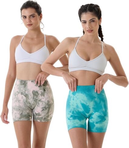 AUROLA Dream Tie Dye Workout Shorts for Women Seamless Scrunch Soft Active Shorts,Deep Red Tie Dye,M in Kuwait