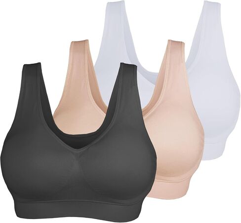 KINYAOYAO 3 Pack Women's Ultimate Comfy Medium Support Seamless Wireless Sports Bra with Removable Pads in Kuwait