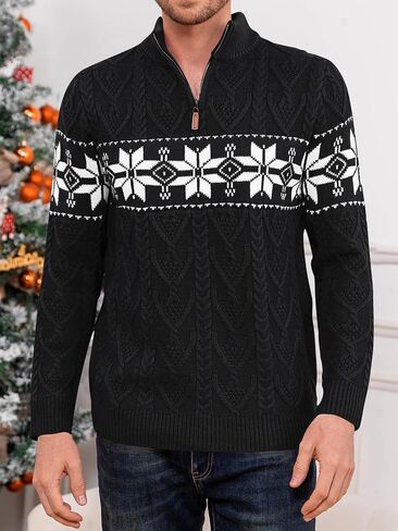 Makkrom Mens Quarter Zip Sweater Christmas Cable Knit Slim Fit Casual Mock Neck Polo Pullover Sweaters in Kuwait