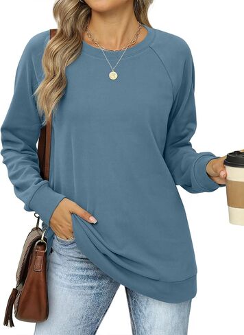 OFEEFAN Women's Sweatshirts Trendy Crewneck Long Sleeve Shirts Color Block Pullover Tops Comfy in Saudi Arabia