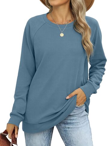 OFEEFAN Women's Sweatshirts Trendy Crewneck Long Sleeve Shirts Color Block Pullover Tops Comfy in Saudi Arabia
