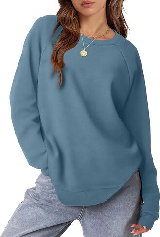 OFEEFAN Women's Sweatshirts Trendy Crewneck Long Sleeve Shirts Color Block Pullover Tops Comfy in Saudi Arabia