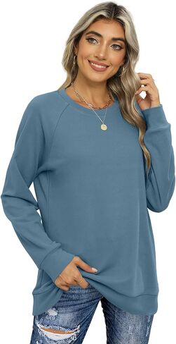 OFEEFAN Women's Sweatshirts Trendy Crewneck Long Sleeve Shirts Color Block Pullover Tops Comfy in Saudi Arabia