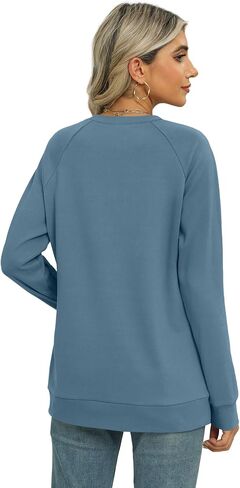OFEEFAN Women's Sweatshirts Trendy Crewneck Long Sleeve Shirts Color Block Pullover Tops Comfy in Saudi Arabia