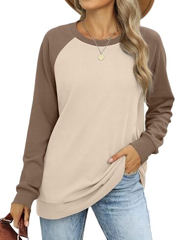 OFEEFAN Women's Sweatshirts Trendy Crewneck Long Sleeve Shirts Color Block Pullover Tops Comfy in Saudi Arabia