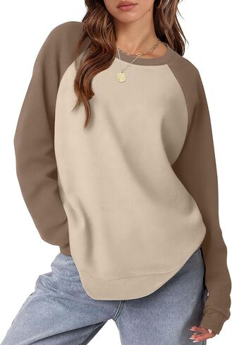 OFEEFAN Women's Sweatshirts Trendy Crewneck Long Sleeve Shirts Color Block Pullover Tops Comfy in Saudi Arabia