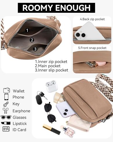 حقائب كروس صغيرة للنساء من أبومي، حقيبة كتف عصرية مصنوعة من الجلد الطبيعي مع حزام عريض قابل للتعديل in Kuwait