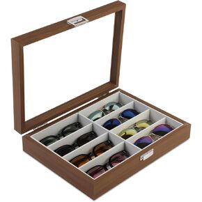 BAOJULONG 12 Slot Sunglasses Organizer Wooden Double Layer Glasses Box Eyeglass Eyewear Display Storage Case Gift Box