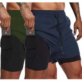 COOFANDY Men's 2 Pack Running Shorts 2 in 1 Workout Shorts Quick Dry Gym Training Athletic Jogger with Phone Pockets in Kuwait