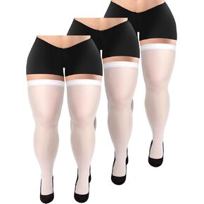 3 Pairs Plus Size Thigh High Stockings Semi Sheer Thigh High Socks Nylon over The Knee Tights Pantyhose for Women Girls