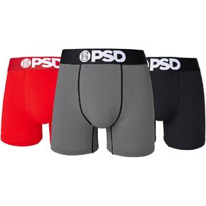 PSD Men's Solids Blk Mid Length 3-Pack Boxer Briefs, Black, M