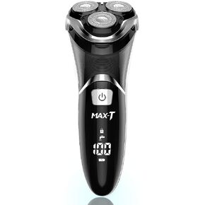 Men's Electric Shaver - MAX-T Corded and Cordless Rechargeable 3D Rotary Shaver Razor for Men with Pop-up Sideburn Trimmer Wet and Dry with Wall Adapter 100-240V