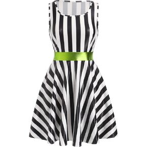 IDOPIP Women's Shiny Metallic Dress Sexy Sleeveless Skater Mini Dress Holographic Party Rave Dance Clubwear Halloween Costume