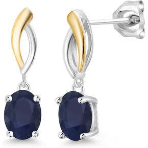 Gem Stone King 925 Sterling Silver and 10K Yellow Gold Purple Amethyst Dangle Earrings For Women (2.30 Cttw, Gemstone Birthstone, Oval 8X6MM)