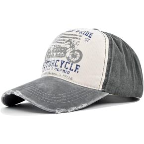 Vintage Baseball Cap Washed Denim Trucker Cap Motorcycle Print Pattern Outdoor Sun Hat 100% Cotton for Man Women