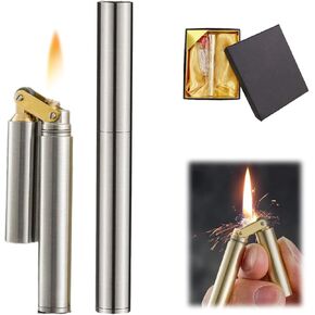 Kerosene Copper Lighter, Vintage Trench Lighter, Creative Windproof Brass Lighter, Cool Wheel Kerosene Oil Lighter for Camping BBQ Kitchen, Gifts for Men Father (Gold)