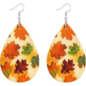 Nanafast Fall 2023 Thanksgiving Earrings for Women Girls Leather Pumpkin Turkey Maple Leaf Shaped Thanksgiving Day Celebration Party Trendy Fall Dangle Fun Hook Earrings for Her Autumn Jewelry Gifts