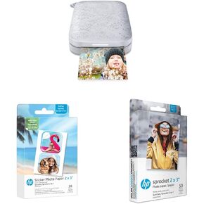 طابعة الصور الفورية HP Sprocket المحمولة مقاس 2x3 بوصة (ليلك) تطبع الصور على ورق Zink اللاصق من جهاز iOS وAndroid الخاص بك.