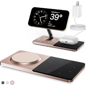 Magnetic Charging Station,ZECHIN 2 in 1 Faster Mag-Safe Wireless Charger Stand, Pad for iPhone 14,13,12 Pro/Max/Mini/Plus, Airpods 3/2/Pro with Adapter (Black) gray