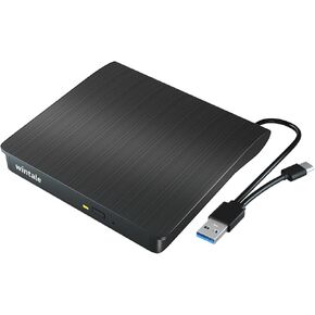 External CD/DVD Drive, USB 3.0 Type-C Lightscribe External CD/DVD Burner, Ultra-Slim Portable Optical Disk Drive, CD DVD +/-RW ROM Reader Writer for PC Laptop Desktop MacBook Mac Windows 7/8/10 Linux