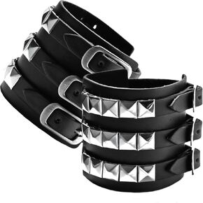 Eigso Punk Leather Cuff Bracelets for Men Women Retro Gothic Vintage Rock Wristband Pair for Man Woman