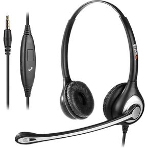 Cell Phone Headset with Microphone Noise Cancelling & Call Controls, 3.5mm Computer Headphones for iPhone Samsung PC Business Skype Softphone Call Center Office, Clear Chat, Ultra Comfort
