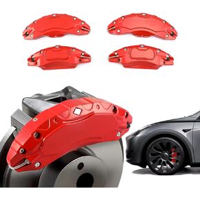 مجموعة أغطية الفرجار مكونة من 4 قطع متوافقة مع ملحقات Tesla Model Y، 2020-2024 19 20 بوصة لمحور العجلات الأمامية والخلفية لأغطية الفرجار، مناسبة لفرجار الفرامل الأحمر Tesla Model Y (لا تناسب طراز Tesla 3) in Kuwait